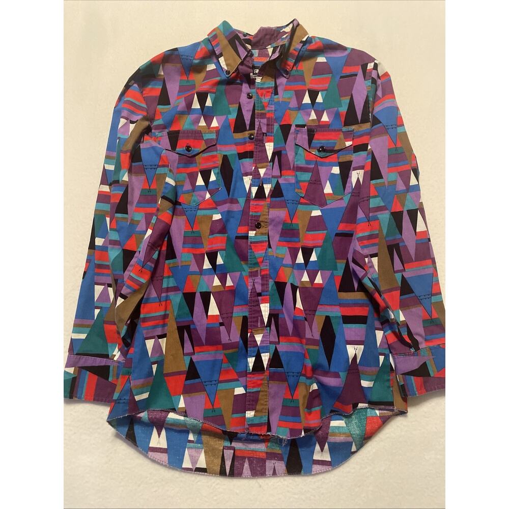 Vintage Wrangler Shirt Mens X-long Tails 15.5 Aztec Western Brushpopper 80s 90s